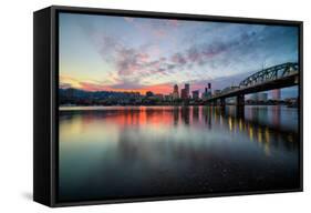 Riverside Sunset, Hawthorne Bridge, Eastbank Esplande, Portland Oregon-Vincent James-Framed Stretched Canvas