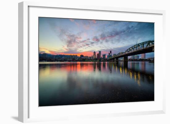 Riverside Sunset, Hawthorne Bridge, Eastbank Esplande, Portland Oregon-Vincent James-Framed Photographic Print