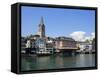 Riverside View of the Old Town, Zurich, Switzerland, Europe-Richardson Peter-Framed Stretched Canvas