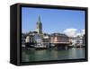 Riverside View of the Old Town, Zurich, Switzerland, Europe-Richardson Peter-Framed Stretched Canvas