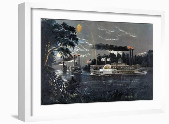 Rl 27835 Rounding a Bend on the Mississippi Steamboat Queen of the West-Currier & Ives-Framed Giclee Print