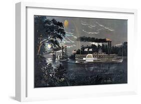 Rl 27835 Rounding a Bend on the Mississippi Steamboat Queen of the West-Currier & Ives-Framed Giclee Print