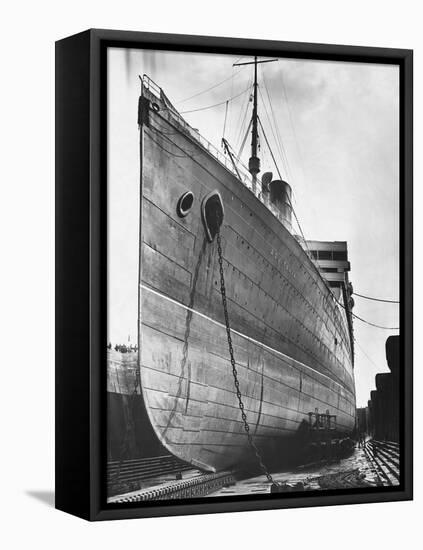 RMS Aquitania in Dry Dock-null-Framed Stretched Canvas