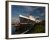 RMS Queen Mary Cruise Ship and Russian Submarine Scorpion at a Port, Long Beach-null-Framed Premium Photographic Print
