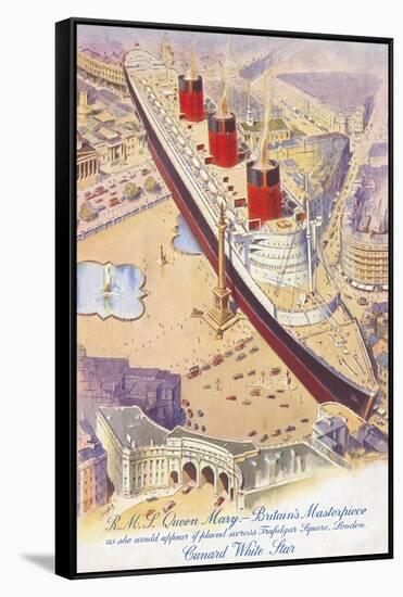 RMS Queen Mary Superimposed on Trafalgar Square-null-Framed Stretched Canvas