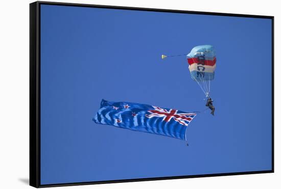 Rnzaf Sky Diving, New Zealand Flag, Warbirds over Wanaka, South Island New Zealand-David Wall-Framed Stretched Canvas