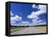 Road and Cumulus Clouds in Summer, Swabian Alb, Baden Wurttemberg, Germany, Europe-Markus Lange-Framed Stretched Canvas