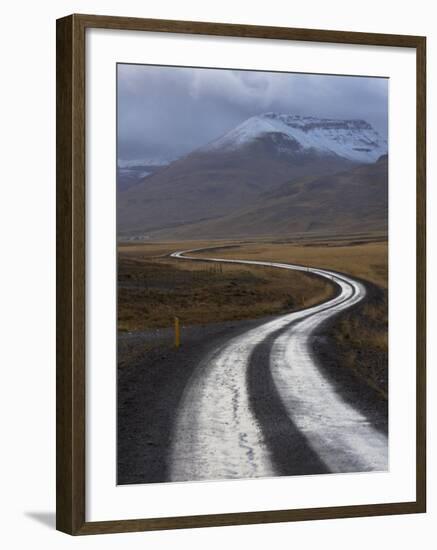 Road and Landscape in Vatsnes Peninsula, with Snow-Covered Mountains in October of Iceland-Patrick Dieudonne-Framed Photographic Print