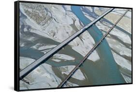 Road and rail bridges across Rakaia River, Rakaia, Mid Canterbury, South Island, New Zealand-David Wall-Framed Stretched Canvas