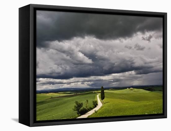 Road and Storm Clouds, Tuscany region, Itay-Adam Jones-Framed Stretched Canvas
