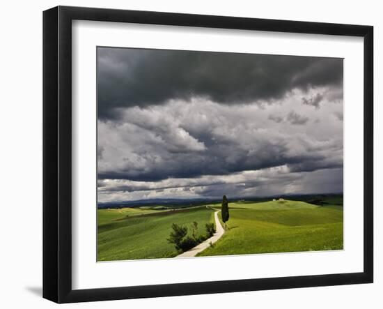 Road and Storm Clouds, Tuscany region, Itay-Adam Jones-Framed Photographic Print