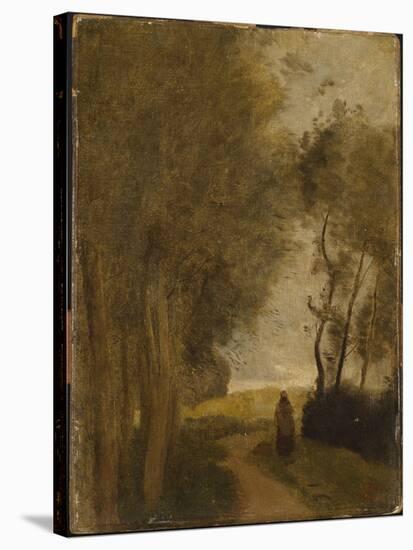 Road at Lisiere De Bois, C.1860-65-Jean-Baptiste-Camille Corot-Stretched Canvas