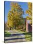 Road Beside Classic Farm in Autumn, New Hampshire, USA-Adam Jones-Stretched Canvas