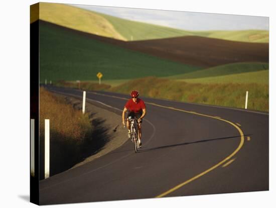 Road Bicycling in the Palouse Country Near Pullman, Washington, USA-Chuck Haney-Stretched Canvas