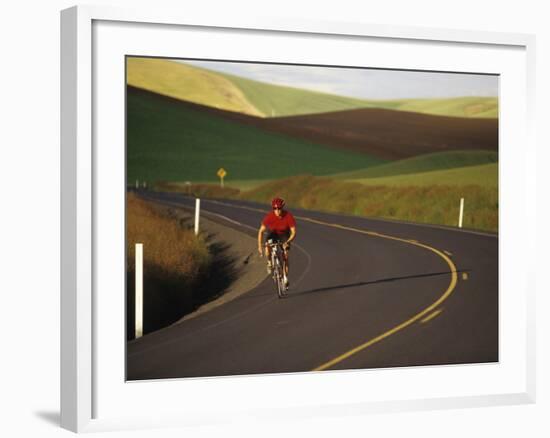 Road Bicycling in the Palouse Country Near Pullman, Washington, USA-Chuck Haney-Framed Photographic Print