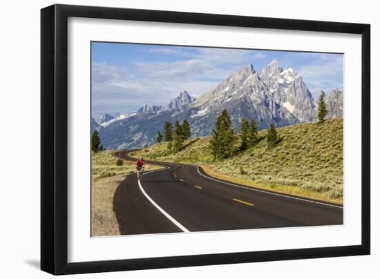 Road Biking in Grand Teton National Park, Wyoming, USA-Chuck Haney-Framed Photographic Print