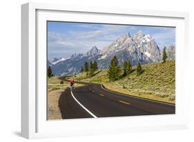 Road Biking in Grand Teton National Park, Wyoming, USA-Chuck Haney-Framed Photographic Print