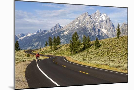 Road Biking in Grand Teton National Park, Wyoming, USA-Chuck Haney-Mounted Photographic Print