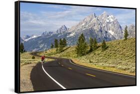 Road Biking in Grand Teton National Park, Wyoming, USA-Chuck Haney-Framed Stretched Canvas