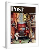 "Road Block" Saturday Evening Post Cover, July 9,1949-Norman Rockwell-Framed Giclee Print