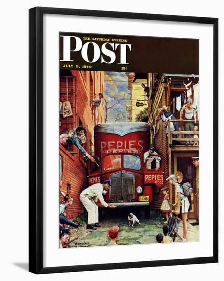 "Road Block" Saturday Evening Post Cover, July 9,1949-Norman Rockwell-Framed Giclee Print