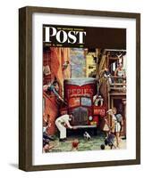 "Road Block" Saturday Evening Post Cover, July 9,1949-Norman Rockwell-Framed Giclee Print