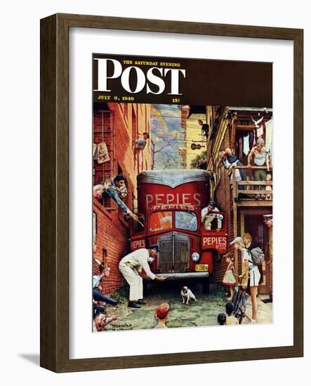 "Road Block" Saturday Evening Post Cover, July 9,1949-Norman Rockwell-Framed Giclee Print