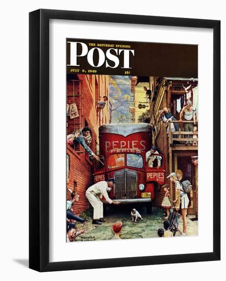 "Road Block" Saturday Evening Post Cover, July 9,1949-Norman Rockwell-Framed Giclee Print