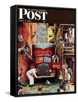 "Road Block" Saturday Evening Post Cover, July 9,1949-Norman Rockwell-Framed Stretched Canvas