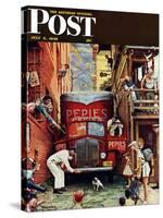 "Road Block" Saturday Evening Post Cover, July 9,1949-Norman Rockwell-Stretched Canvas