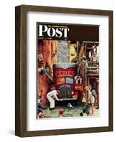 "Road Block" Saturday Evening Post Cover, July 9,1949-Norman Rockwell-Framed Giclee Print