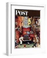 "Road Block" Saturday Evening Post Cover, July 9,1949-Norman Rockwell-Framed Giclee Print