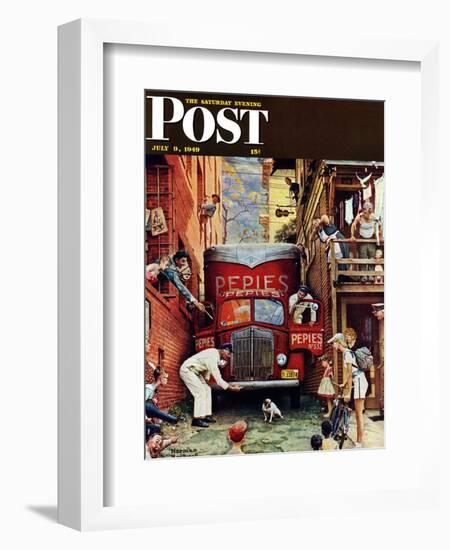 "Road Block" Saturday Evening Post Cover, July 9,1949-Norman Rockwell-Framed Giclee Print