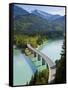 Road Bridge over Lake, Sylvenstein Lake and Bridge Bavarian Alps Bavaria Germany-Peter Adams-Framed Stretched Canvas