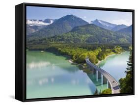 Road Bridge over Lake, Sylvenstein Lake and Bridge Bavarian Alps Bavaria Germany-Peter Adams-Framed Stretched Canvas