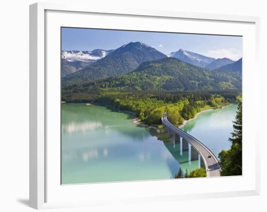 Road Bridge over Lake, Sylvenstein Lake and Bridge Bavarian Alps Bavaria Germany-Peter Adams-Framed Photographic Print