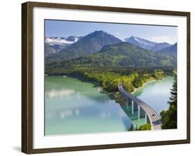 Road Bridge over Lake, Sylvenstein Lake and Bridge Bavarian Alps Bavaria Germany-Peter Adams-Framed Photographic Print