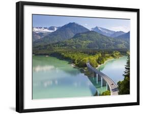 Road Bridge over Lake, Sylvenstein Lake and Bridge Bavarian Alps Bavaria Germany-Peter Adams-Framed Photographic Print
