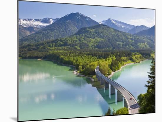 Road Bridge over Lake, Sylvenstein Lake and Bridge Bavarian Alps Bavaria Germany-Peter Adams-Mounted Photographic Print