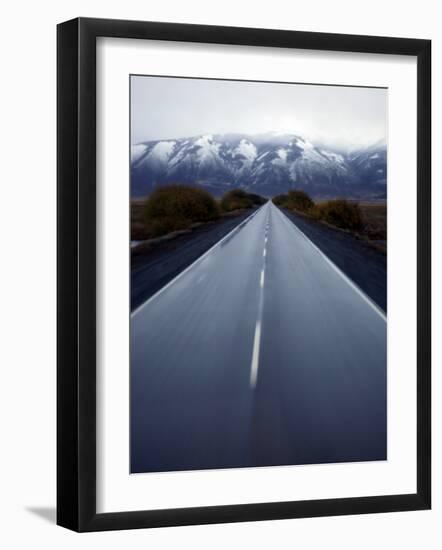 Road Connecting El Calafate with Los Glaciares National Park Through a Windshield in Argentina-null-Framed Photographic Print