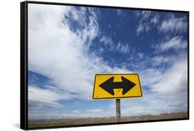 Road End Warning Sign on Country Road, Bruneau, Idaho-Paul Souders-Framed Stretched Canvas