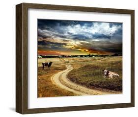 Road Field Stormy & Clouds-null-Framed Art Print