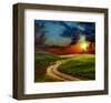 Road Field & Stormy Clouds-null-Framed Art Print