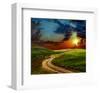 Road Field & Stormy Clouds-null-Framed Art Print