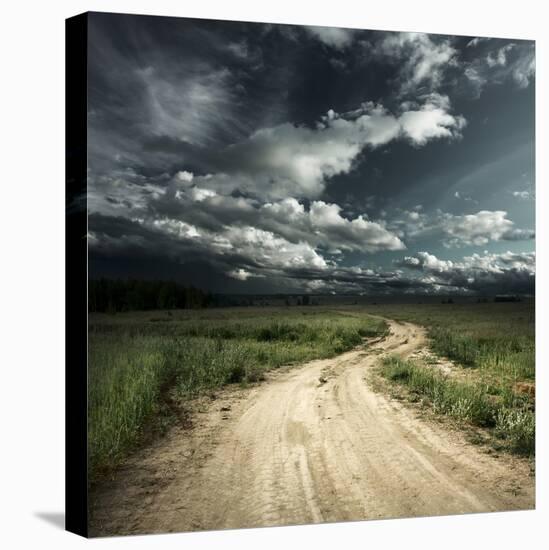 Road in Field and Stormy Clouds-Dudarev Mikhail-Stretched Canvas