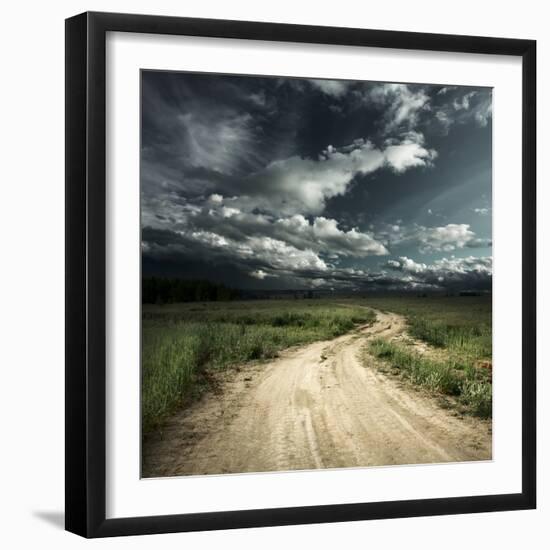 Road in Field and Stormy Clouds-Dudarev Mikhail-Framed Photographic Print