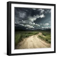 Road in Field and Stormy Clouds-Dudarev Mikhail-Framed Photographic Print