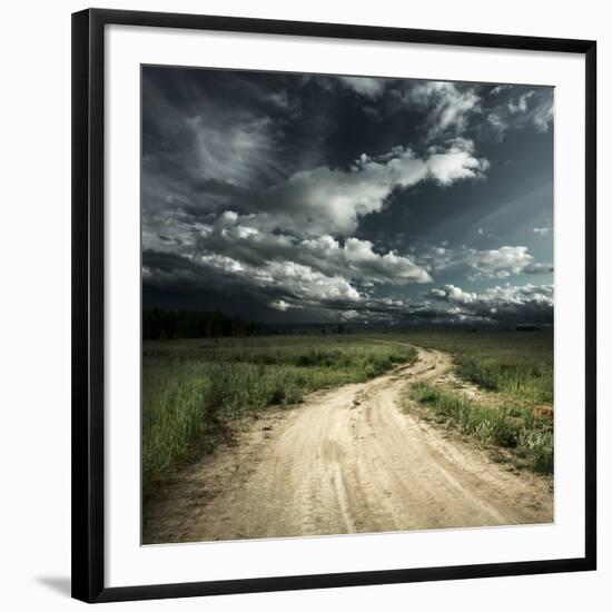 Road in Field and Stormy Clouds-Dudarev Mikhail-Framed Photographic Print