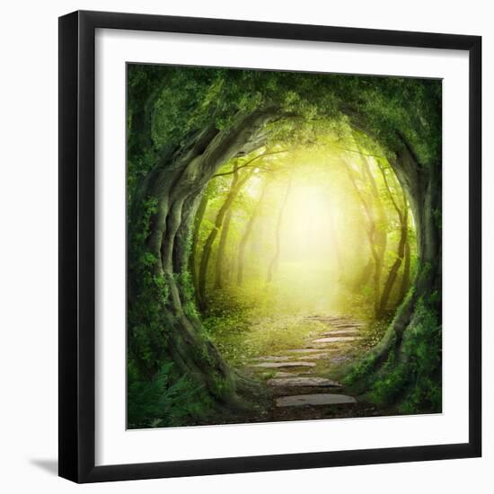 Road in Magic Dark Forest-egal-Framed Photographic Print