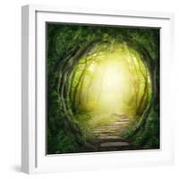 Road in Magic Dark Forest-egal-Framed Photographic Print